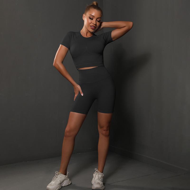 Seamless Peach Hip Solid Color High Elasticity Yoga Short Sleeve Shorts Set Running Sports Fitness Two Piece Set L
Seamless Peach Hip Solid Color High Elasticity Yoga Short Sleeve Shorts Set Running Sports Fitness Two Piece Set L
