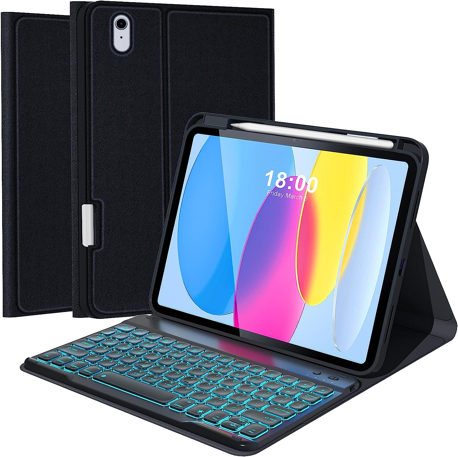 Чехол для iPad 10-го поколения с клавиатурой, 2022 г., чехол для клавиатуры 10,9 дюйма с подставкой для карандашей, съемная клавиатура с 7-цветной подсветкой
Чехол для iPad 10-го поколения с клавиатурой, 2022 г., чехол для клавиатуры 10,9 дюйма с подставкой для карандашей, съемная клавиатура с 7-цветной подсветкой