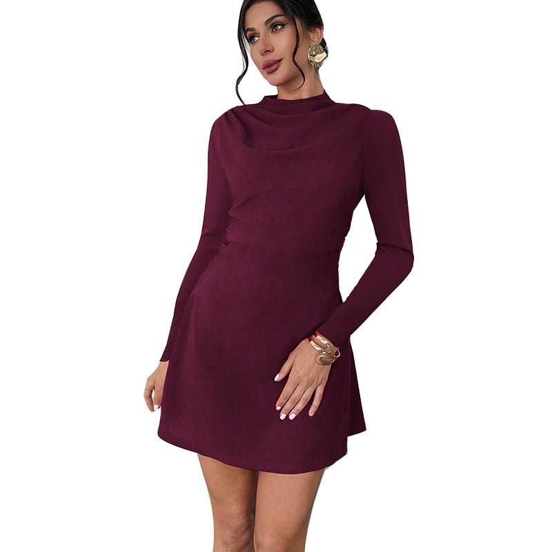 European American Fashionable Slim Long-sleeved Dress Half-high-neck Elastic A-line S
European American Fashionable Slim Long-sleeved Dress Half-high-neck Elastic A-line S