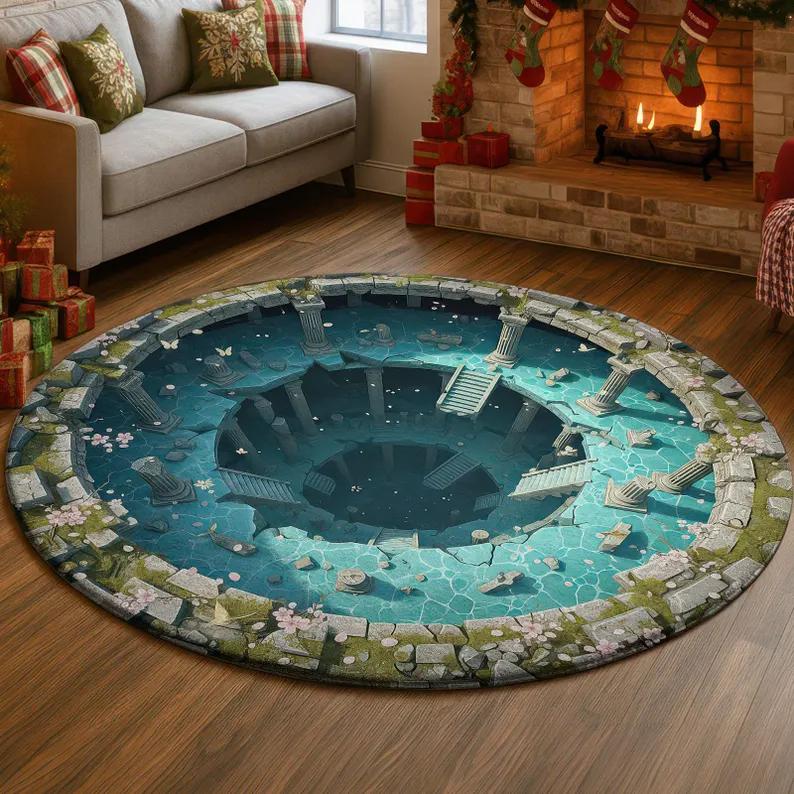 2D Visual Illusion Pool Hole Round Carpet Underwater Ruins Design Fake Hole Effect Area Rug for Living Room Bedroom Holiday 80cm x 80cm
2D Visual Illusion Pool Hole Round Carpet Underwater Ruins Design Fake Hole Effect Area Rug for Living Room Bedroom Holiday 80cm x 80cm