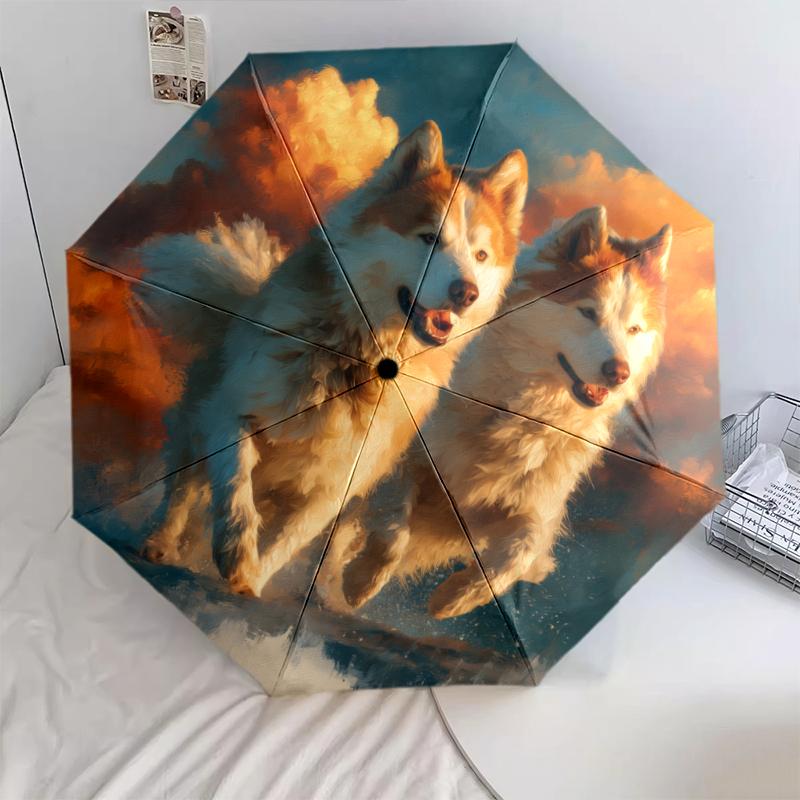 Two Huskies pattern, automatic folding umbrella, portable and foldable design, 8 ribs, a Christmas or birthday gift.
Two Huskies pattern, automatic folding umbrella, portable and foldable design, 8 ribs, a Christmas or birthday gift.