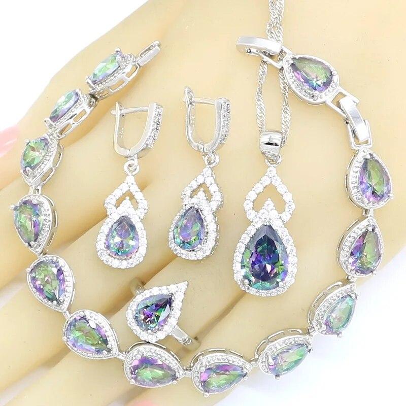 Капли воды Радуга Циркон Серебро 925 пробы Ювелирные наборы для женщин Свадебный браслет на день рождения Цепочки и ожерелья Подвеска Серьги Кольцо Подарочная коробка
Капли воды Радуга Циркон Серебро 925 пробы Ювелирные наборы для женщин Свадебный браслет на день рождения Цепочки и ожерелья Подвеска Серьги Кольцо Подарочная коробка