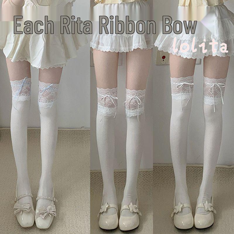 Lolita Lace Bow Over-the-Knee Socks - Japanese Style White Knee-High with Ribbon Tie One Size
Lolita Lace Bow Over-the-Knee Socks - Japanese Style White Knee-High with Ribbon Tie One Size