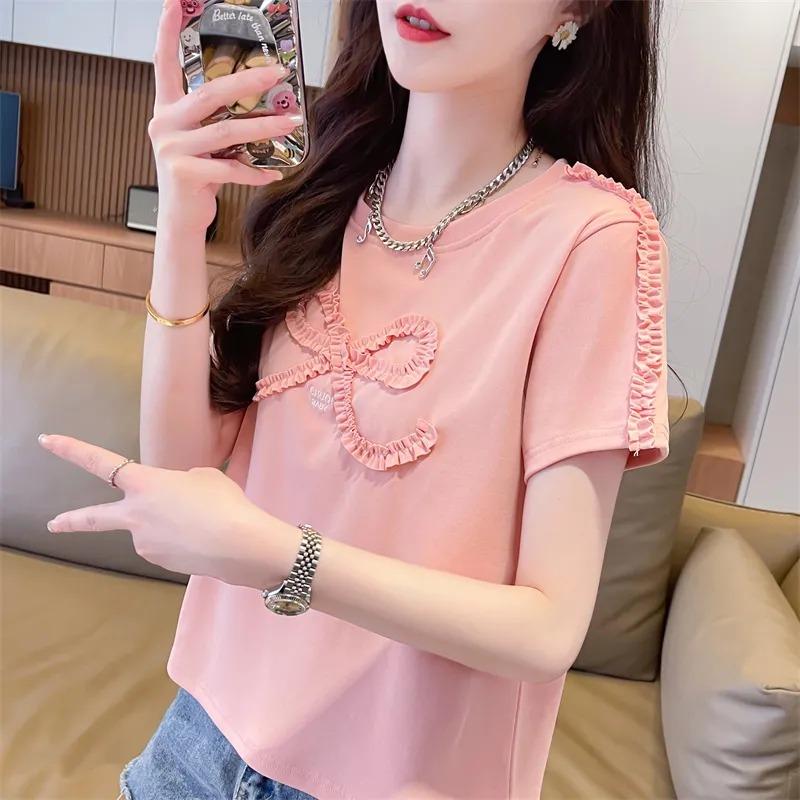 Womens Solid Color Ruffle Trim Bow Accent Short Sleeve T Shirt M розовый
Womens Solid Color Ruffle Trim Bow Accent Short Sleeve T Shirt M розовый
