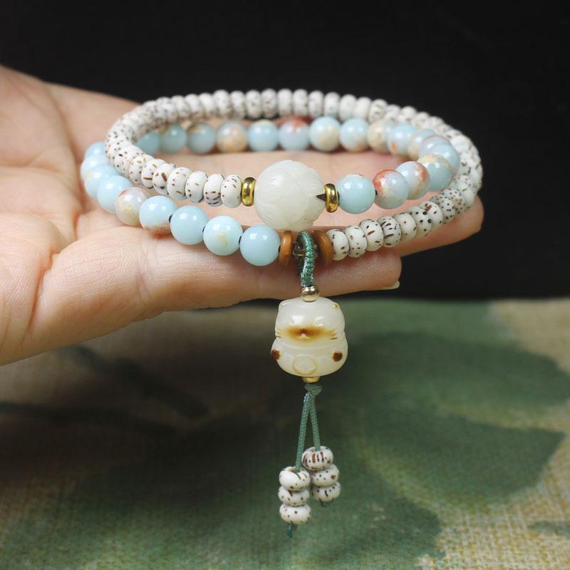 Star Moon Bodhi Flat Beads Double Layer Bracelet with Cat Pendant, Forest Style Jewelry for Women
Star Moon Bodhi Flat Beads Double Layer Bracelet with Cat Pendant, Forest Style Jewelry for Women