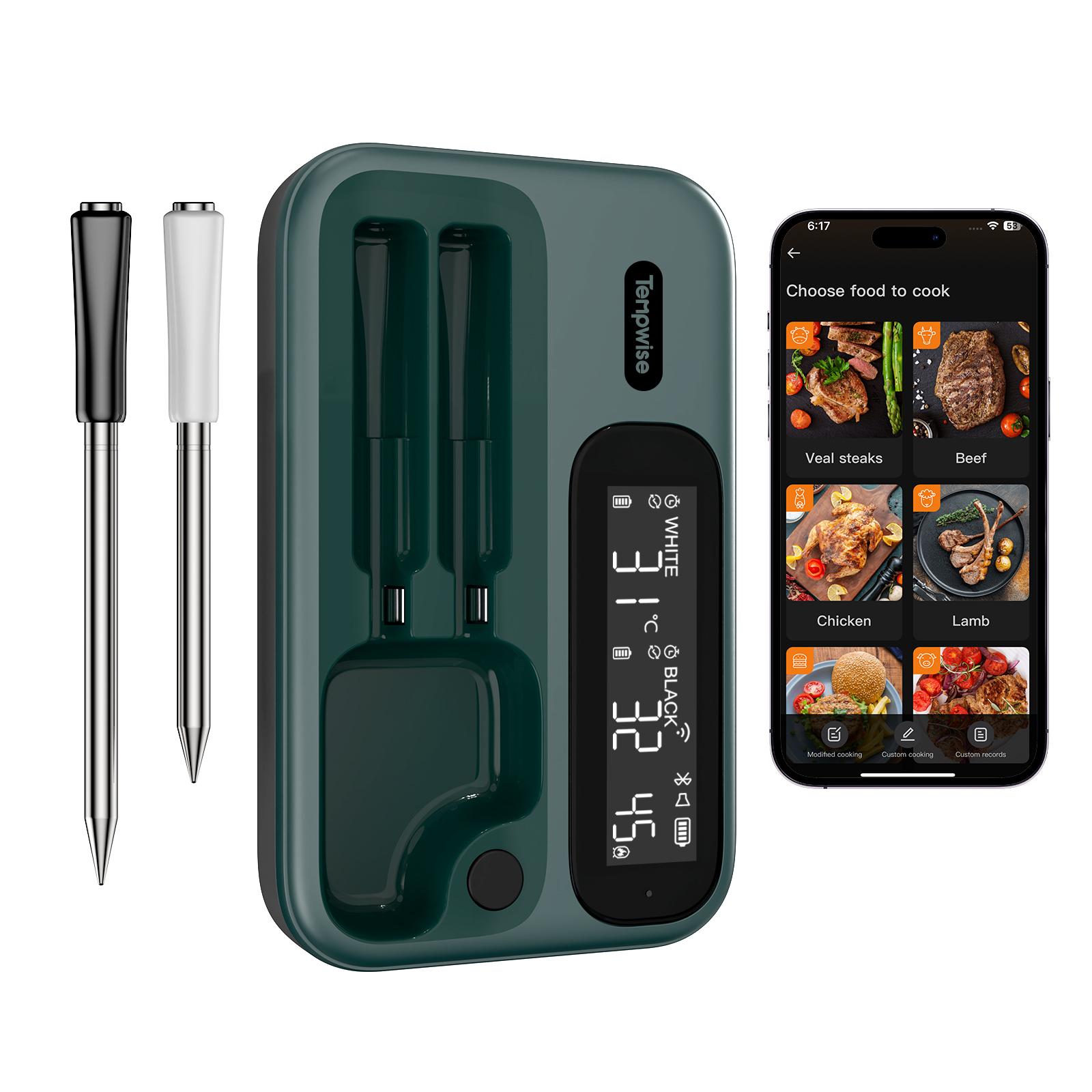 Беспроводной термометр для мяса 2,4G WiFi и Bluetooth 5.4 Бытовой термометр для барбекю с длинным и коротким щупами для приготовления, гриля
Беспроводной термометр для мяса 2,4G WiFi и Bluetooth 5.4 Бытовой термометр для барбекю с длинным и коротким щупами для приготовления, гриля