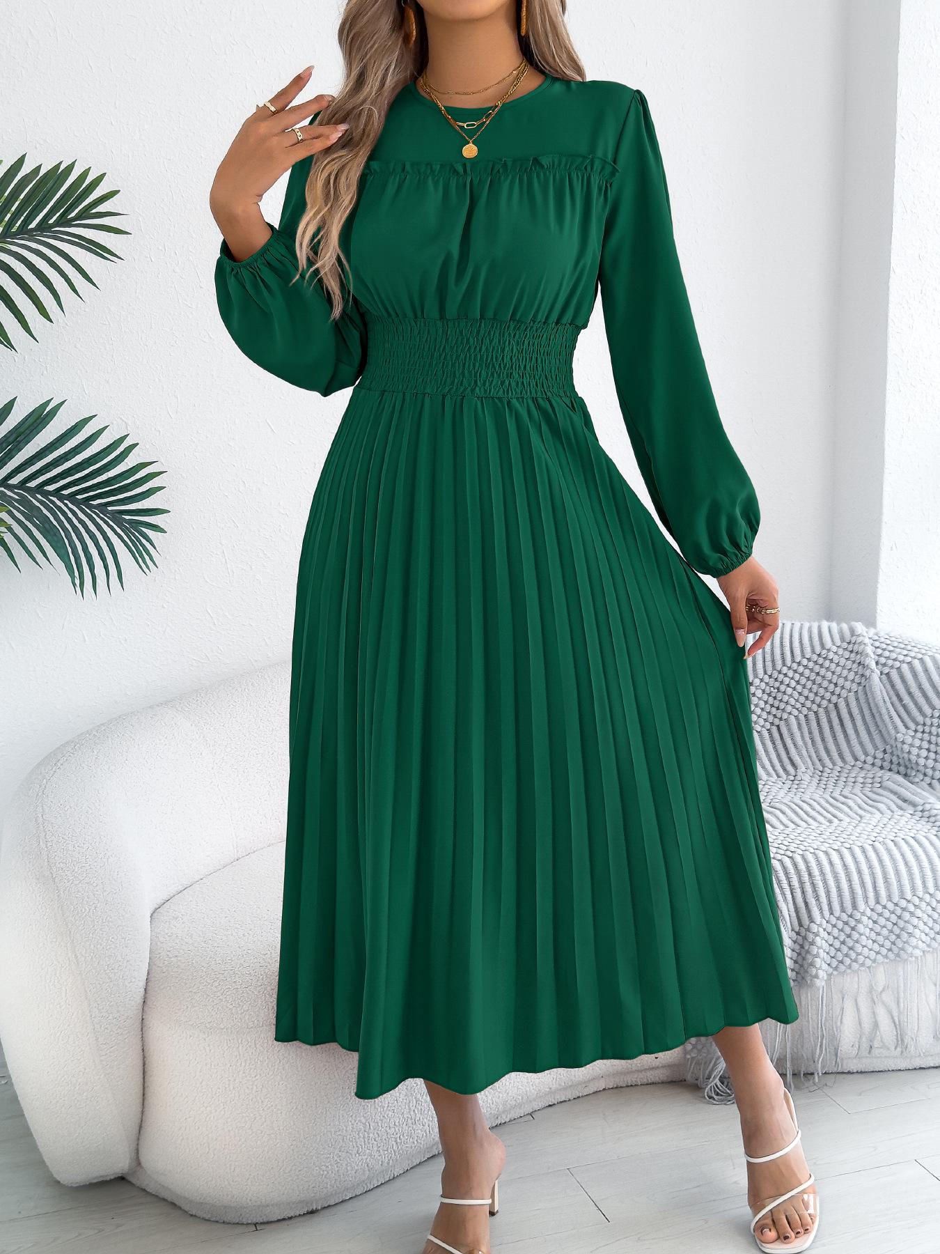 women s Ruffle Crew Neck Puff Long Sleeve Smocked Waist Pleated Maxi Dress Solid Color A Line Dress S
women s Ruffle Crew Neck Puff Long Sleeve Smocked Waist Pleated Maxi Dress Solid Color A Line Dress S