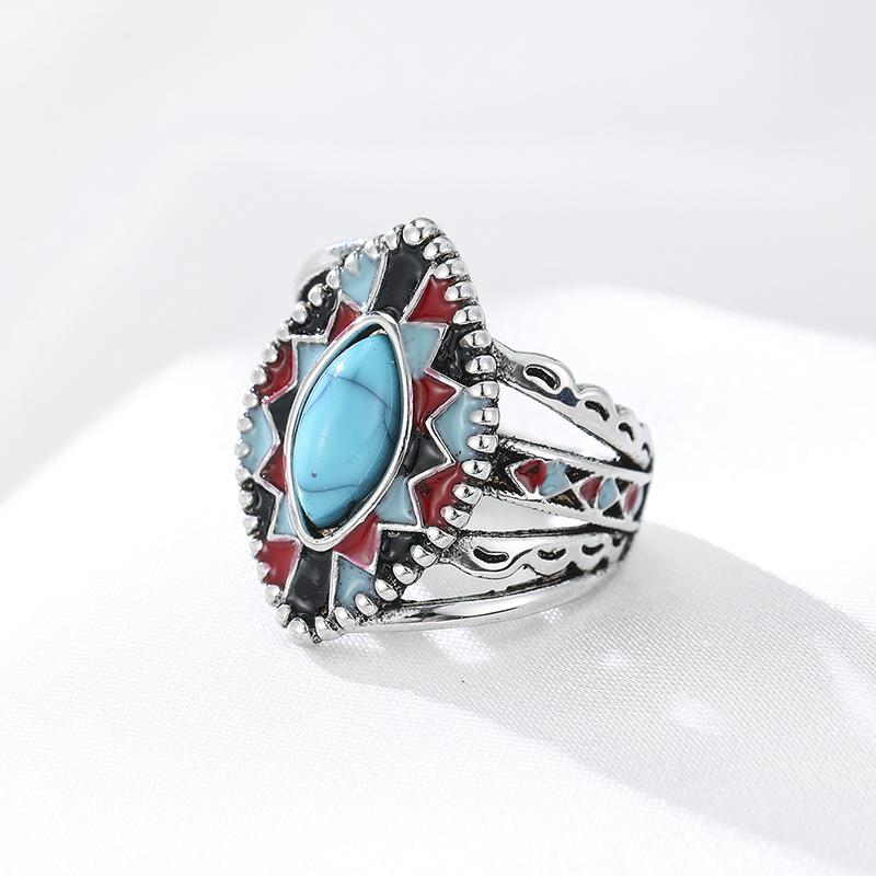 Bohemian Style Fashionable Imitation Turquoise Two Tone Enamel Ring, Anniversary Zircon, Suitable for Both Men and Women 6
Bohemian Style Fashionable Imitation Turquoise Two Tone Enamel Ring, Anniversary Zircon, Suitable for Both Men and Women 6