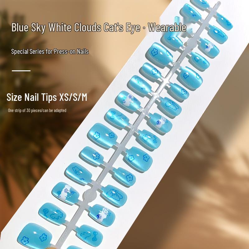 Cat Eye Cloud Blue Press-On Nails: Cute Hand-Painted, Short Pre-Made Nail Tips in Various Sizes
Cat Eye Cloud Blue Press-On Nails: Cute Hand-Painted, Short Pre-Made Nail Tips in Various Sizes