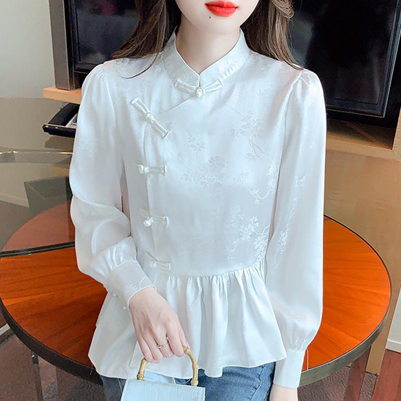 Осенняя мода 2024 года, женские рубашки с длинным рукавом и воротником-стойкой, шифоновая блузка в китайском стиле, женские топы, блузки, рубашки J443 L белый
Осенняя мода 2024 года, женские рубашки с длинным рукавом и воротником-стойкой, шифоновая блузка в китайском стиле, женские топы, блузки, рубашки J443 L белый