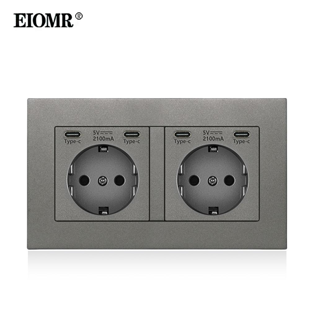 EIOMR EU Standard USB-C Power Double Socket, AC 250V 16A Flush Mount Wall Socket, 5V 2.1A USB-C Port Standard Electrical Outlet Plastic Grey
EIOMR EU Standard USB-C Power Double Socket, AC 250V 16A Flush Mount Wall Socket, 5V 2.1A USB-C Port Standard Electrical Outlet Plastic Grey
