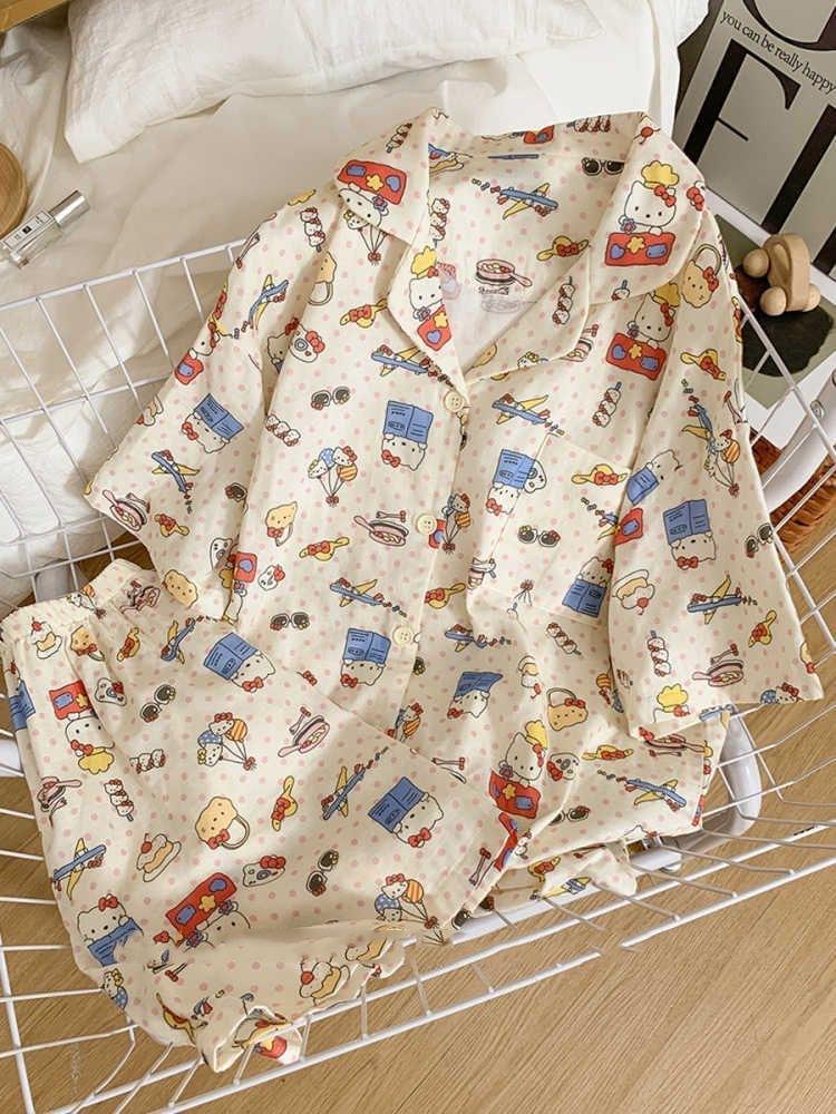 Cute princess style Hello Kitty girl pajamas summer short sleeves shorts cardigan two-piece set student dormitory loungewear S
Cute princess style Hello Kitty girl pajamas summer short sleeves shorts cardigan two-piece set student dormitory loungewear S