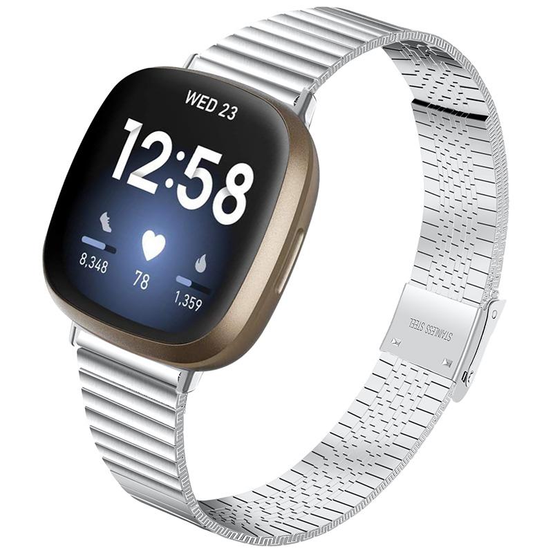 Simple Design Double Buckle Side Textured Stainless Steel Watch Band Wrist Bracelet Strap for Fitbit Versa 3/Fitbit Sense Silver
Simple Design Double Buckle Side Textured Stainless Steel Watch Band Wrist Bracelet Strap for Fitbit Versa 3/Fitbit Sense Silver