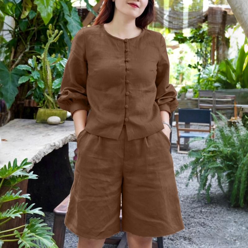 ZANZEA Women Long Sleeve Blouse and Shorts Summer Two Piece Suit Sets 5XL коричневий
ZANZEA Women Long Sleeve Blouse and Shorts Summer Two Piece Suit Sets 5XL коричневий