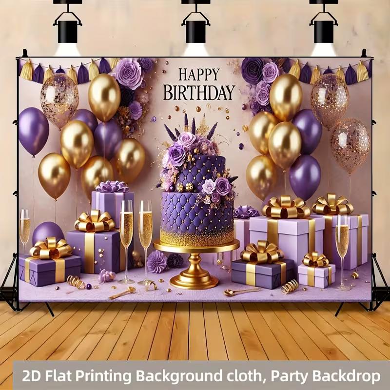 2D Purple Gold Party Backdrop, Happy Birthday Cake with Flowers and Confetti Background 47.2x31.5inch/120*80cm
2D Purple Gold Party Backdrop, Happy Birthday Cake with Flowers and Confetti Background 47.2x31.5inch/120*80cm