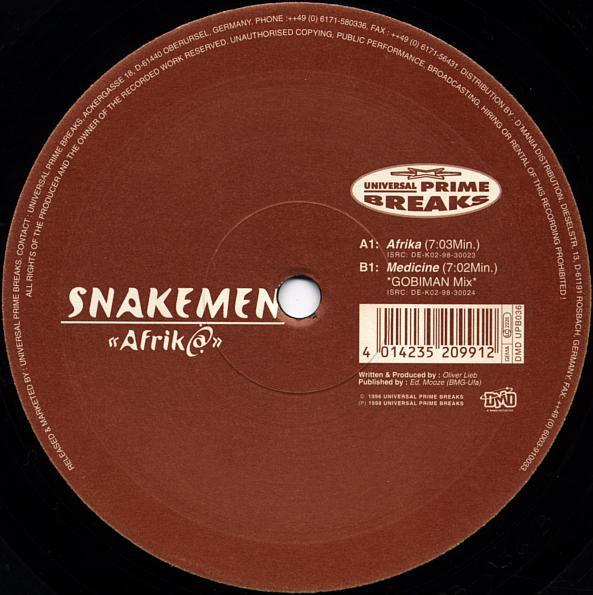 12inch Record SNAKEMEN - Afrika DMDUPB036 Universal Prime 1998 Germany Dance & Electronica Used
12inch Record SNAKEMEN - Afrika DMDUPB036 Universal Prime 1998 Germany Dance & Electronica Used
