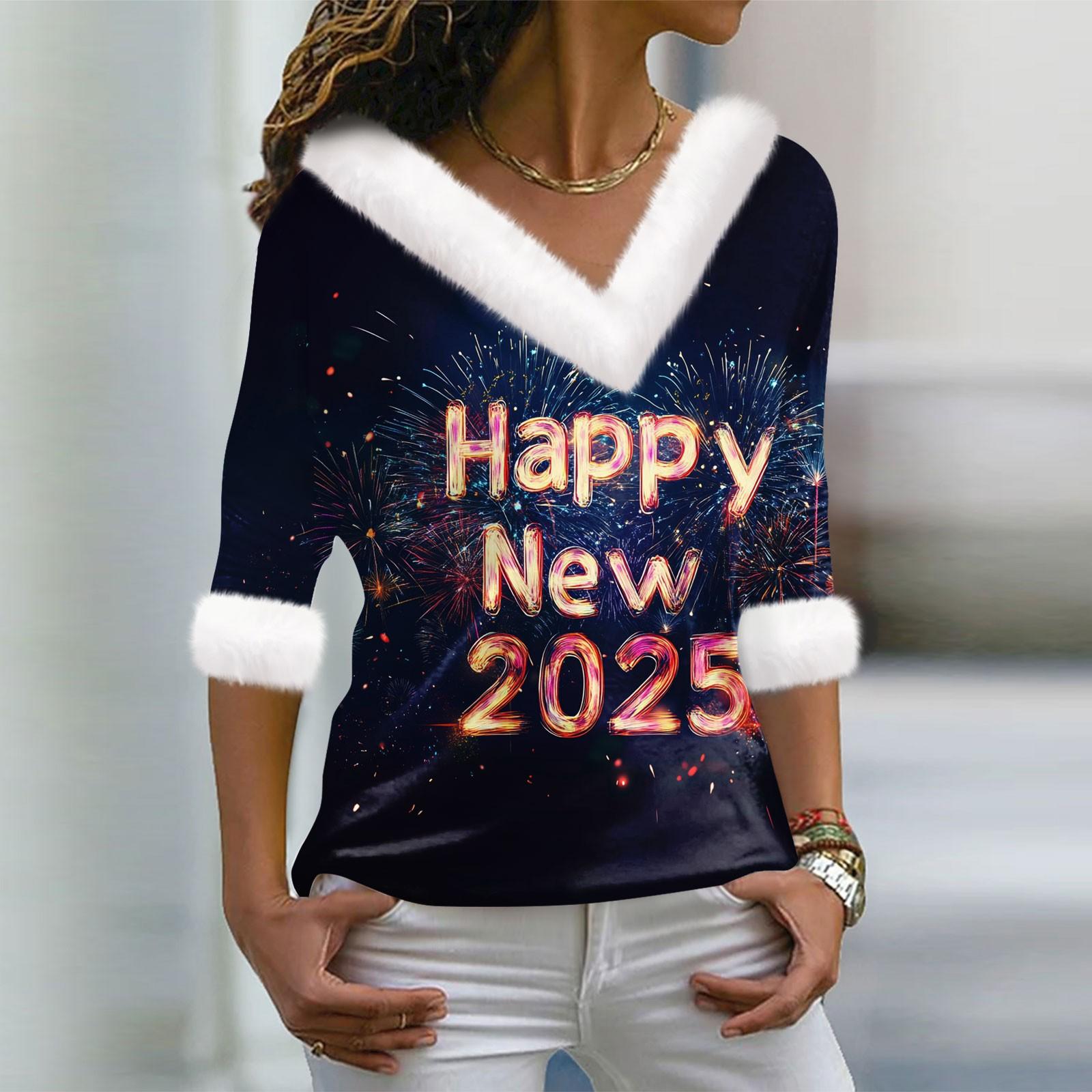 Женская футболка с рождественским принтом, длинный рукав, флисовый воротник, V-образный вырез, футболка L фиолетовый