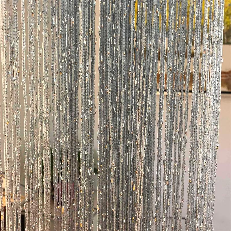 Дверная шторка из нитей Дверные шторы Подвесные Патио Кисточки Ширма Декор Комнаты Спальня Стена Окно Шкаф Кухня Гостиная Бахрома Разделительная панель серебряный