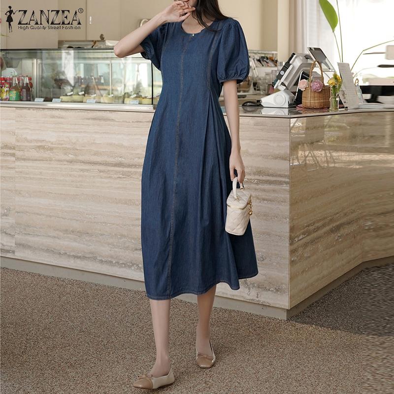 ZANZEA Женское повседневное синее джинсовое платье с короткими рукавами и круглым вырезом
ZANZEA Женское повседневное синее джинсовое платье с короткими рукавами и круглым вырезом