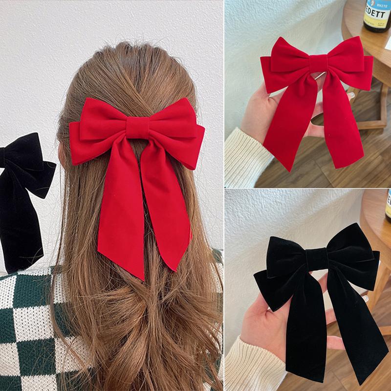 Fashion Red Black Bow Hair Clip for Women Korean Design Long Tassel Ribbon Bow Spring Clip Hairpins Girls New Year Headwear
Fashion Red Black Bow Hair Clip for Women Korean Design Long Tassel Ribbon Bow Spring Clip Hairpins Girls New Year Headwear