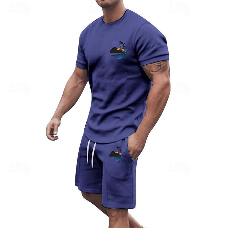 Men s T-shirt shorts set short sleeved round neck summer coconut tree fashion casual 2-piece vacation set S
Men s T-shirt shorts set short sleeved round neck summer coconut tree fashion casual 2-piece vacation set S
