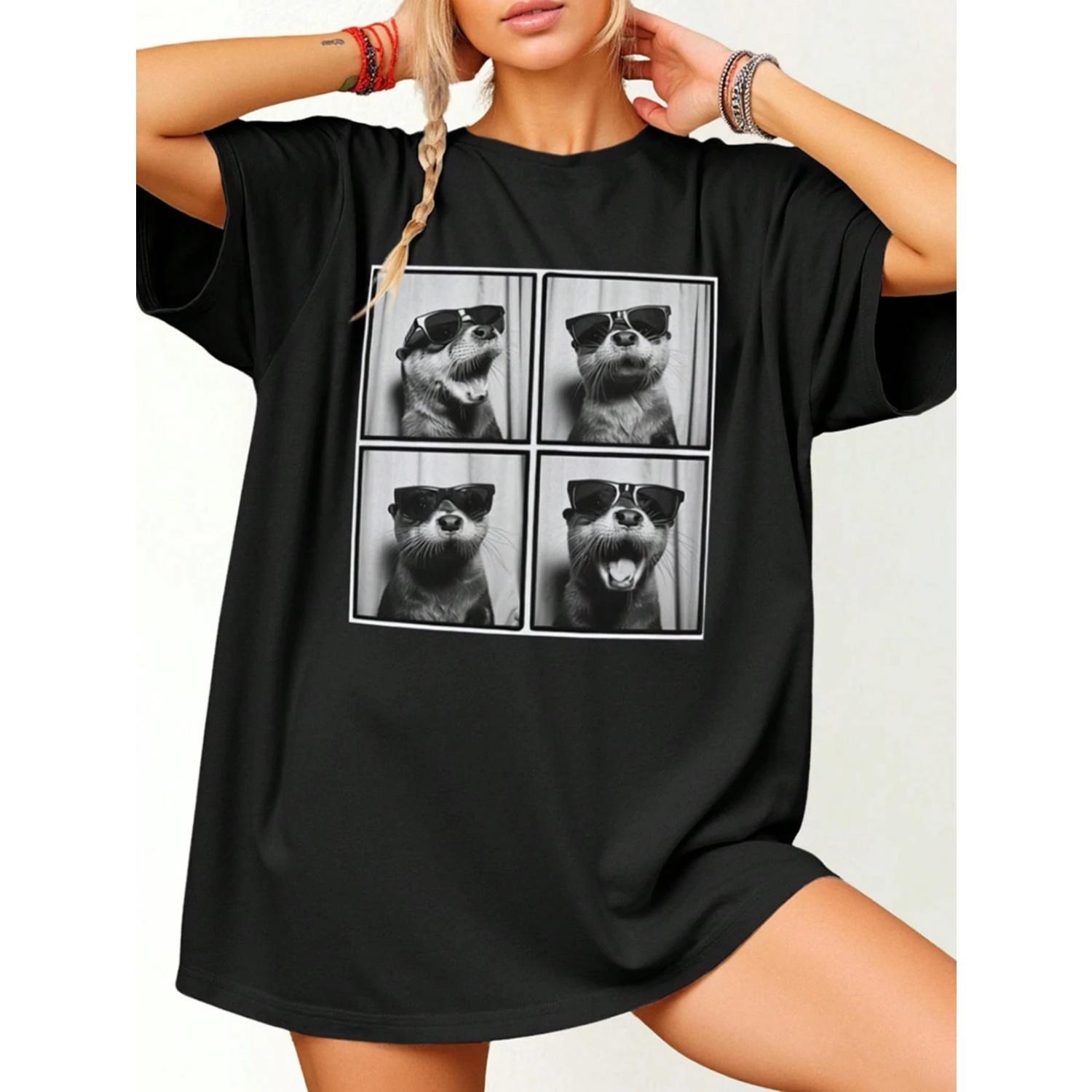 Women s Casual Cat Wear Sunglasses Four Square Grid Pattern Round Neck T-Shirt Spring Summer S чёрный
Women s Casual Cat Wear Sunglasses Four Square Grid Pattern Round Neck T-Shirt Spring Summer S чёрный