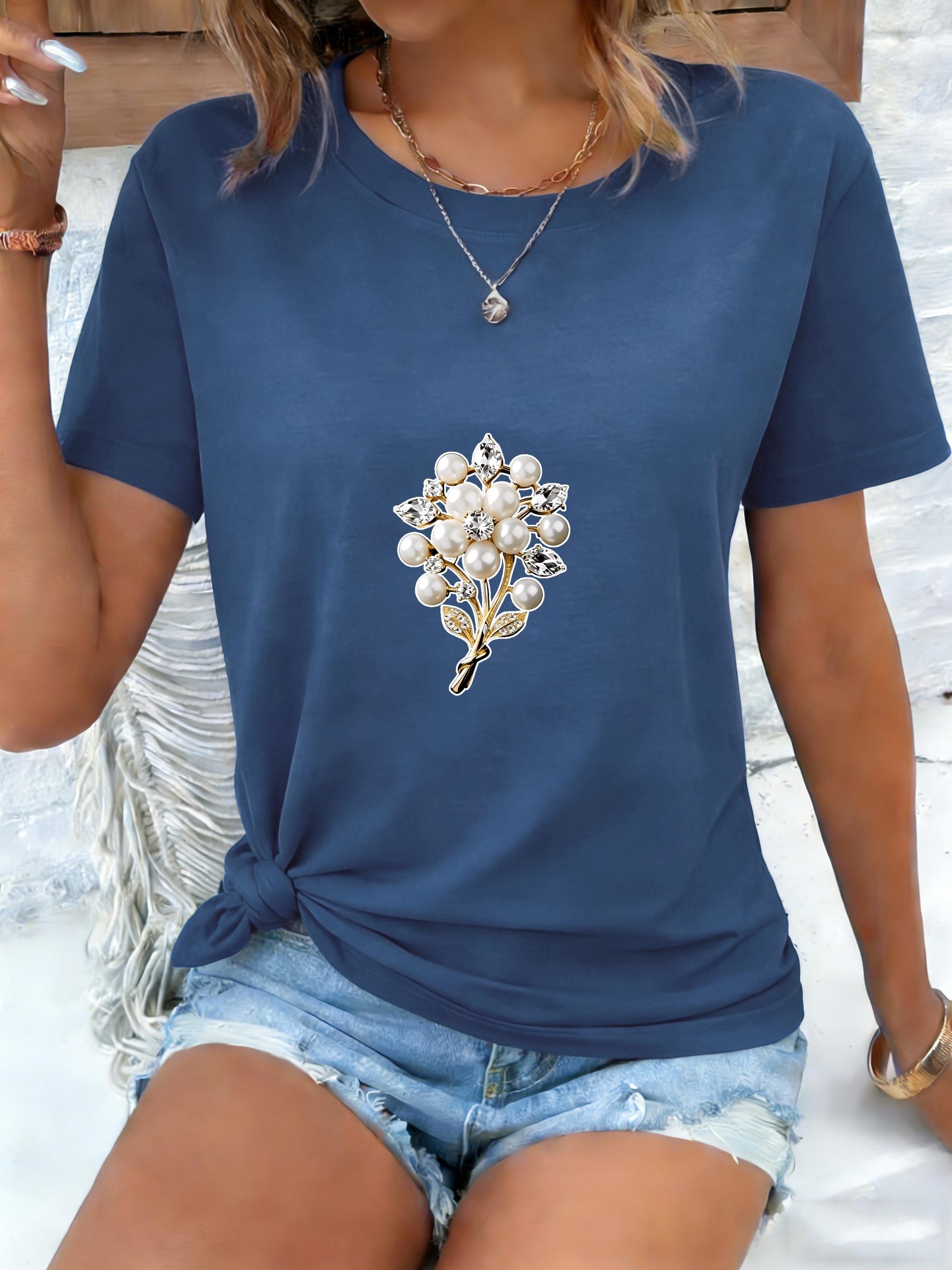 Women S Summer New Short Sleeve Printed T-Shirt. Pearl Flower Print Elegant Exquisite Design Highlight Temperament Elegant Casual Fashion Good-Looking L дубильная кора
Women S Summer New Short Sleeve Printed T-Shirt. Pearl Flower Print Elegant Exquisite Design Highlight Temperament Elegant Casual Fashion Good-Looking L дубильная кора