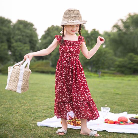 Sling Dress Square Collar High Waist Bohemia Style Kids Red Floral Printing Dress for Picnic
Sling Dress Square Collar High Waist Bohemia Style Kids Red Floral Printing Dress for Picnic