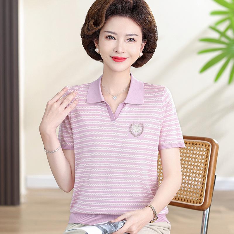 Mom s Summer Lapel Ice Silk Knit Top - Stylish Short Sleeve for Middle-Aged & Elderly Women 3XL (120-135 jin) фиолетовый
Mom s Summer Lapel Ice Silk Knit Top - Stylish Short Sleeve for Middle-Aged & Elderly Women 3XL (120-135 jin) фиолетовый