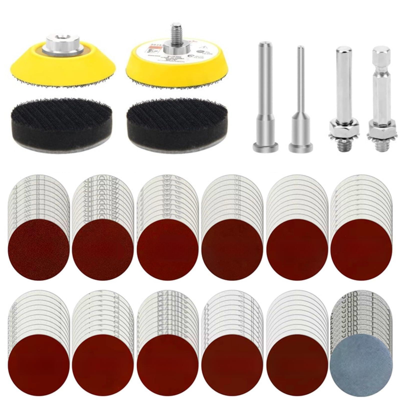 50mm Sandpaper Set with Sponge and Shank Compatible Round Velcro Sanding Discs for Car DIY Rust and Metal Polishing and 10 of 128-Piece #60-#3000
50mm Sandpaper Set with Sponge and Shank Compatible Round Velcro Sanding Discs for Car DIY Rust and Metal Polishing and 10 of 128-Piece #60-#3000