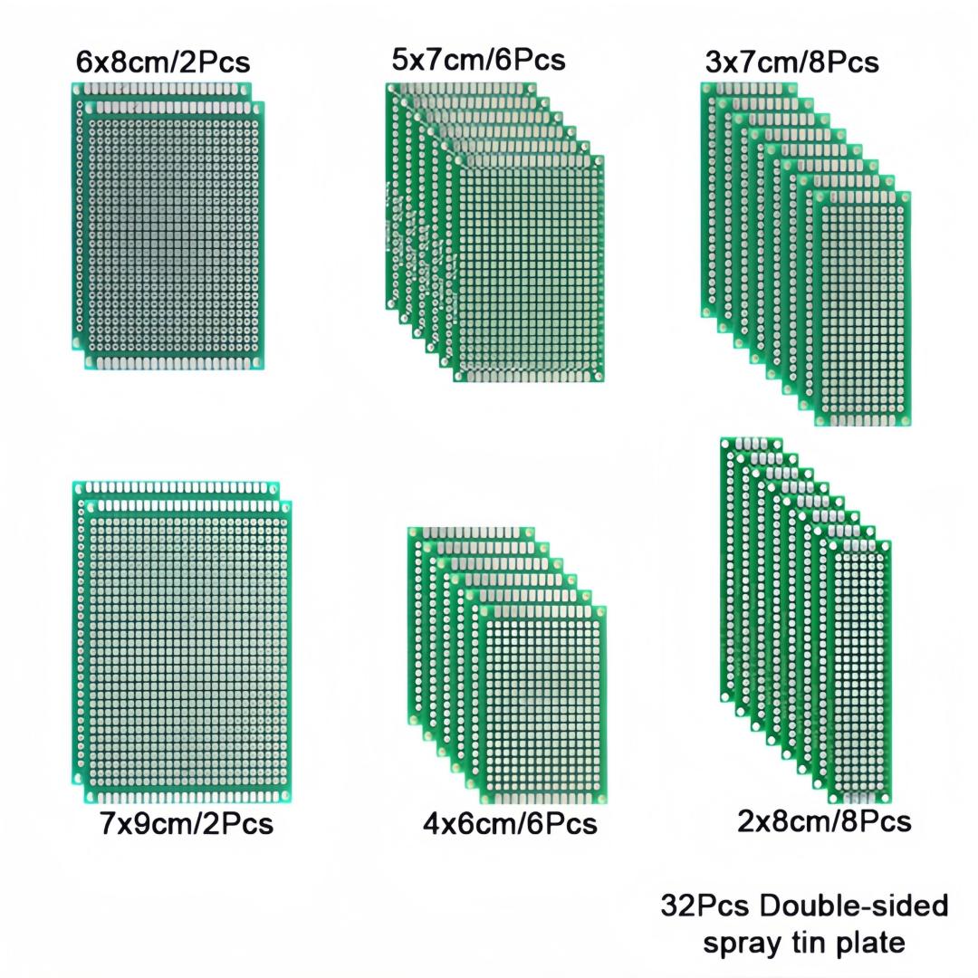32 Pcs Double Sided PCB Board Prototype Kit 6 Sizes Universal Printed Circuit Protoboard For DIY Soldering Project
32 Pcs Double Sided PCB Board Prototype Kit 6 Sizes Universal Printed Circuit Protoboard For DIY Soldering Project