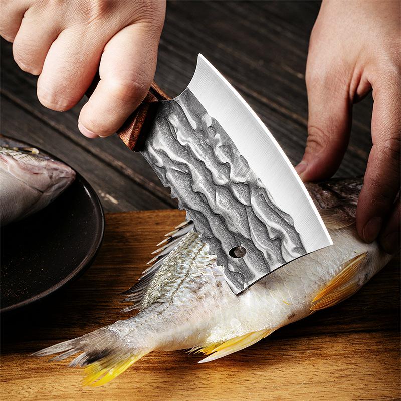 Нож для нарезки рыбы и мяса ручной ковки: Идеально подходит для использования на открытом воздухе и на кухне 
Нож для нарезки рыбы и мяса ручной ковки: Идеально подходит для использования на открытом воздухе и на кухне