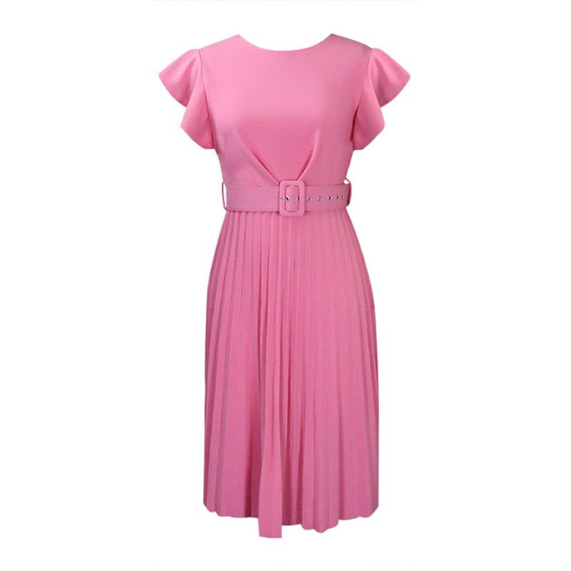 With belt summer lotus leaf sleeve round neck waist pleated dress S розовый
With belt summer lotus leaf sleeve round neck waist pleated dress S розовый