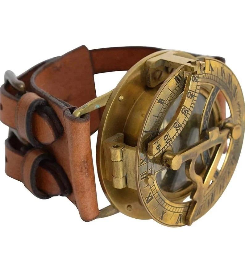 Brass Nautical Vintage Directional Magnetic Sundial Clock Wrist Marine Compass
Brass Nautical Vintage Directional Magnetic Sundial Clock Wrist Marine Compass