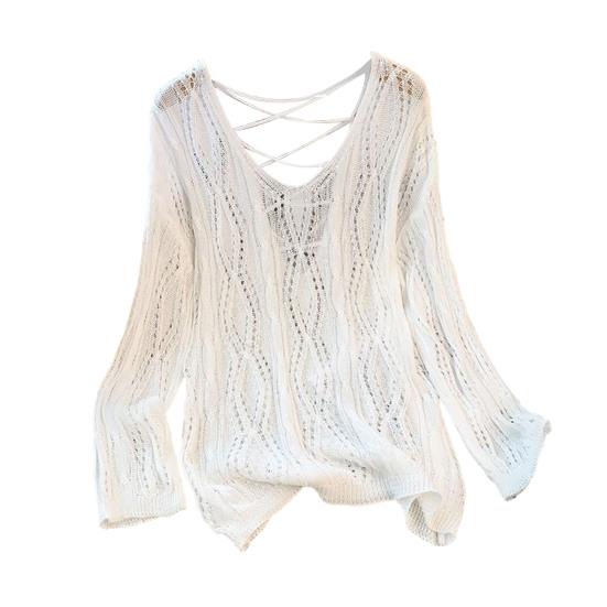 Женские трикотажные топы с ажурным узором, V-образным вырезом, воротником, длинным рукавом, пуловеры, однотонные топы с защитой от солнца белый
Женские трикотажные топы с ажурным узором, V-образным вырезом, воротником, длинным рукавом, пуловеры, однотонные топы с защитой от солнца белый