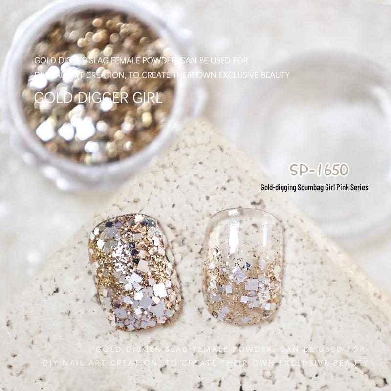 Смесь розового глиттера Gold Digger и радужных пайеток для нейл-арта
Смесь розового глиттера Gold Digger и радужных пайеток для нейл-арта