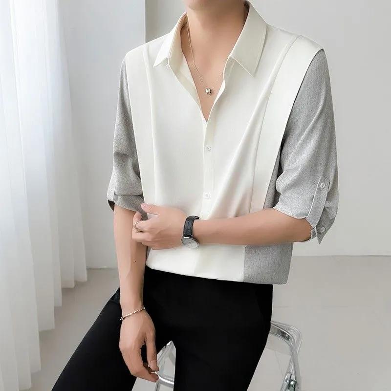Men Black Gray Color Block Lapel Half Button 3/4 Sleeve Shirt S білий
Men Black Gray Color Block Lapel Half Button 3/4 Sleeve Shirt S білий