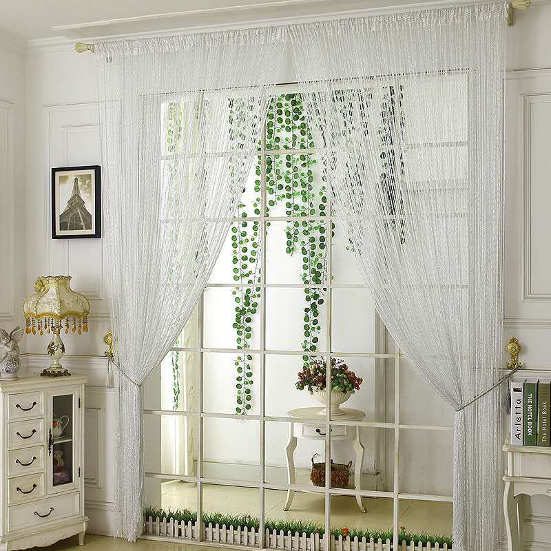 Более дешевая блестящая бахрома серебряная нить шторка 100x200см модный ламбрекен для разделителя гостиной свадьба отель домашнее украшение 100CM X 200CM