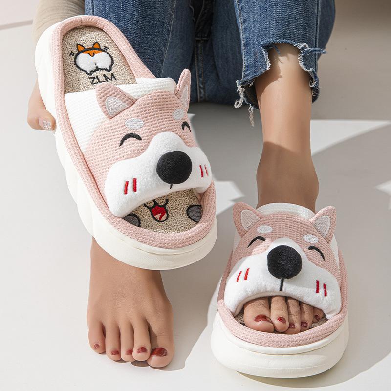 Comwarm Linen Cartoon Slippers For Women Soft Thick Bottom House Slippers Summer Unisex Platform Slippers Cute Dog Flat Slippers 36-37
Comwarm Linen Cartoon Slippers For Women Soft Thick Bottom House Slippers Summer Unisex Platform Slippers Cute Dog Flat Slippers 36-37
