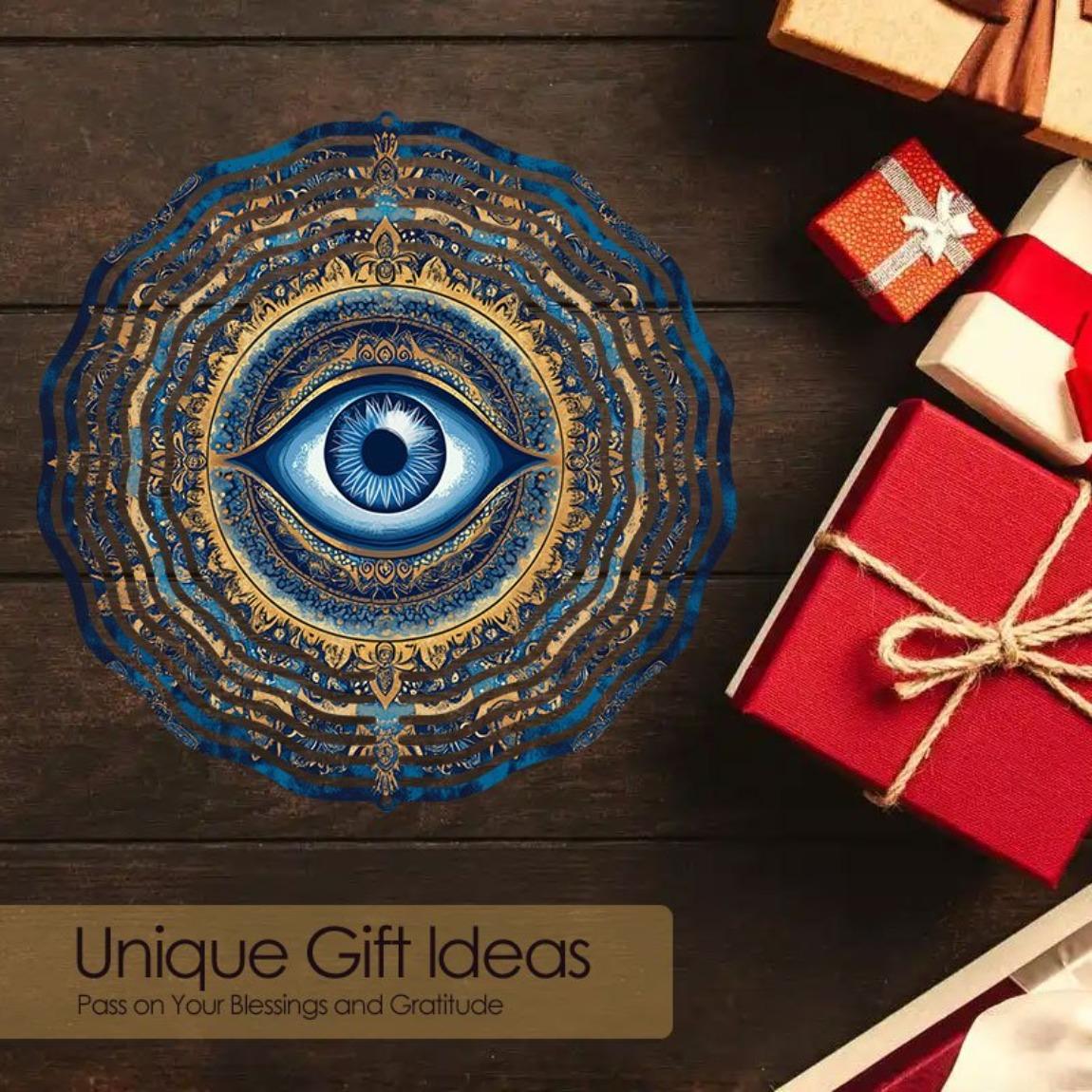 Evil Eye Mandala Wind Chime - Handcrafted Blue & Gold Garden Decor, Elegant Outdoor Hanging Ornament, Thanksgiving & Christmas Gift Idea 01A
Evil Eye Mandala Wind Chime - Handcrafted Blue & Gold Garden Decor, Elegant Outdoor Hanging Ornament, Thanksgiving & Christmas Gift Idea 01A