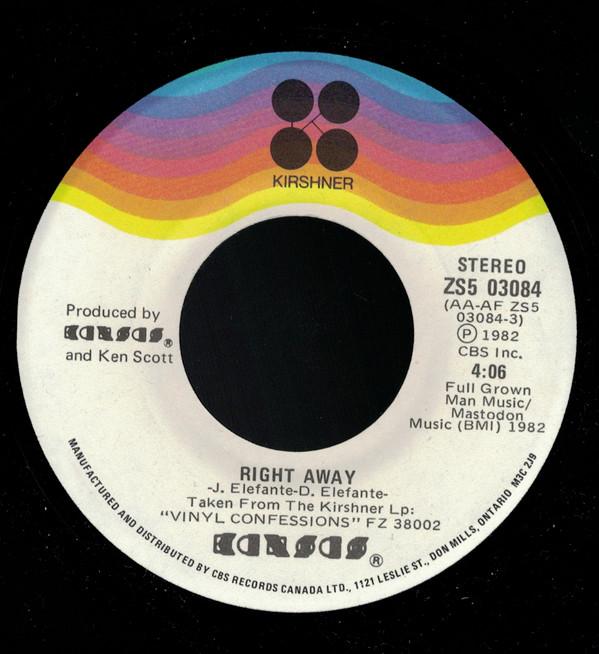 7inch Record KANSAS - Right Away / Windows ZS503084 KIRSHNER 1982 Canada Rock Used
7inch Record KANSAS - Right Away / Windows ZS503084 KIRSHNER 1982 Canada Rock Used