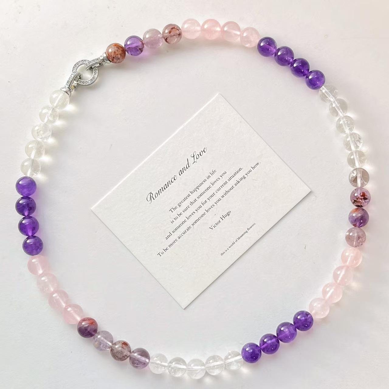 Design Sense Retro Natural Purple Ghost Powder Crystal White Crystal Amethyst Contrasting Color Necklace Collarbone Chain
Design Sense Retro Natural Purple Ghost Powder Crystal White Crystal Amethyst Contrasting Color Necklace Collarbone Chain