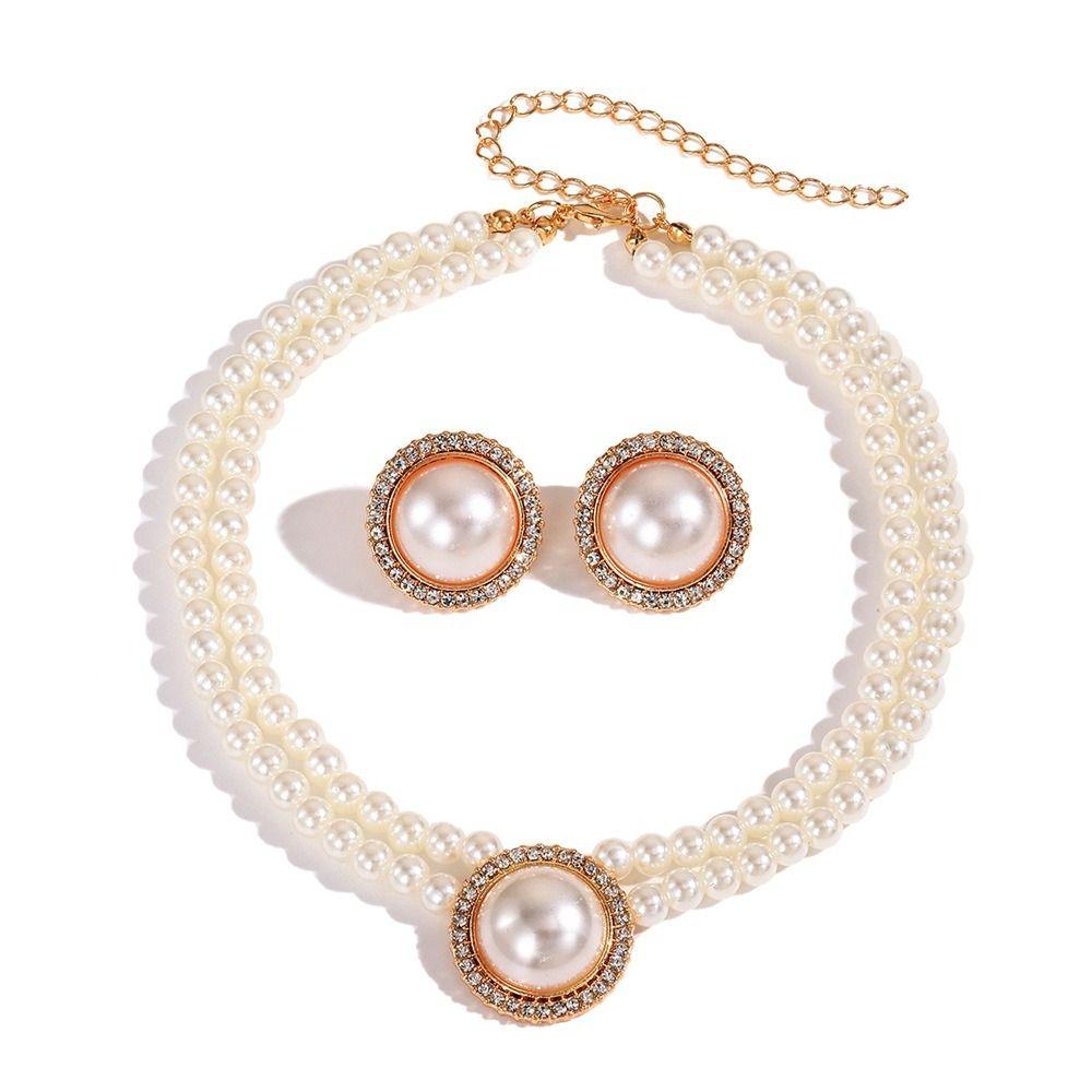 French Style Imitation Pearl Necklace Earrings Vintage Jewelry Set Daily Wear
French Style Imitation Pearl Necklace Earrings Vintage Jewelry Set Daily Wear