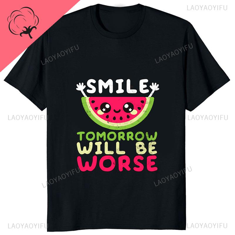 Smile Tomorrow Will Be Worse Printed Funny Cartoon Graphic T-shirt Streetwear Hipster Comfort Breathe Otaku Tees Casual Man Tee 3XL
Smile Tomorrow Will Be Worse Printed Funny Cartoon Graphic T-shirt Streetwear Hipster Comfort Breathe Otaku Tees Casual Man Tee 3XL