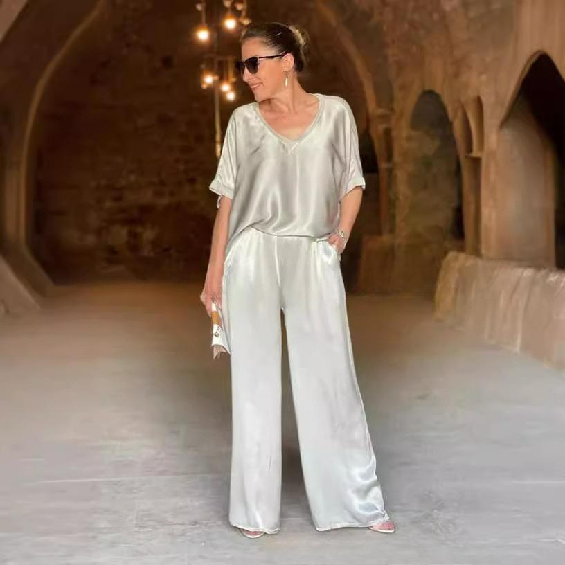 Women s Two-piece Pants Spring and Autumn Satin Loose V-neck Casual Top Wide-leg Pants Fashion Set 3XL абрикосовий
Women s Two-piece Pants Spring and Autumn Satin Loose V-neck Casual Top Wide-leg Pants Fashion Set 3XL абрикосовий