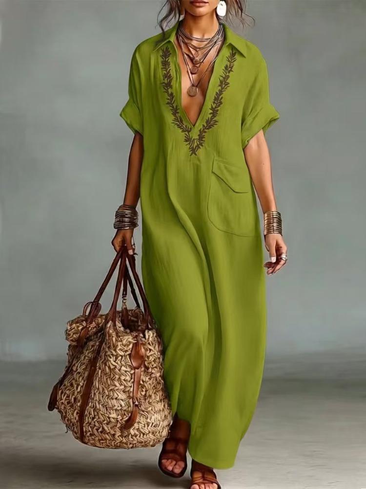 Women’s Loose-fit Embroidered Pocket Casual Cotton-linen A-line Dress with A Lapel Collar XXXL
Women’s Loose-fit Embroidered Pocket Casual Cotton-linen A-line Dress with A Lapel Collar XXXL