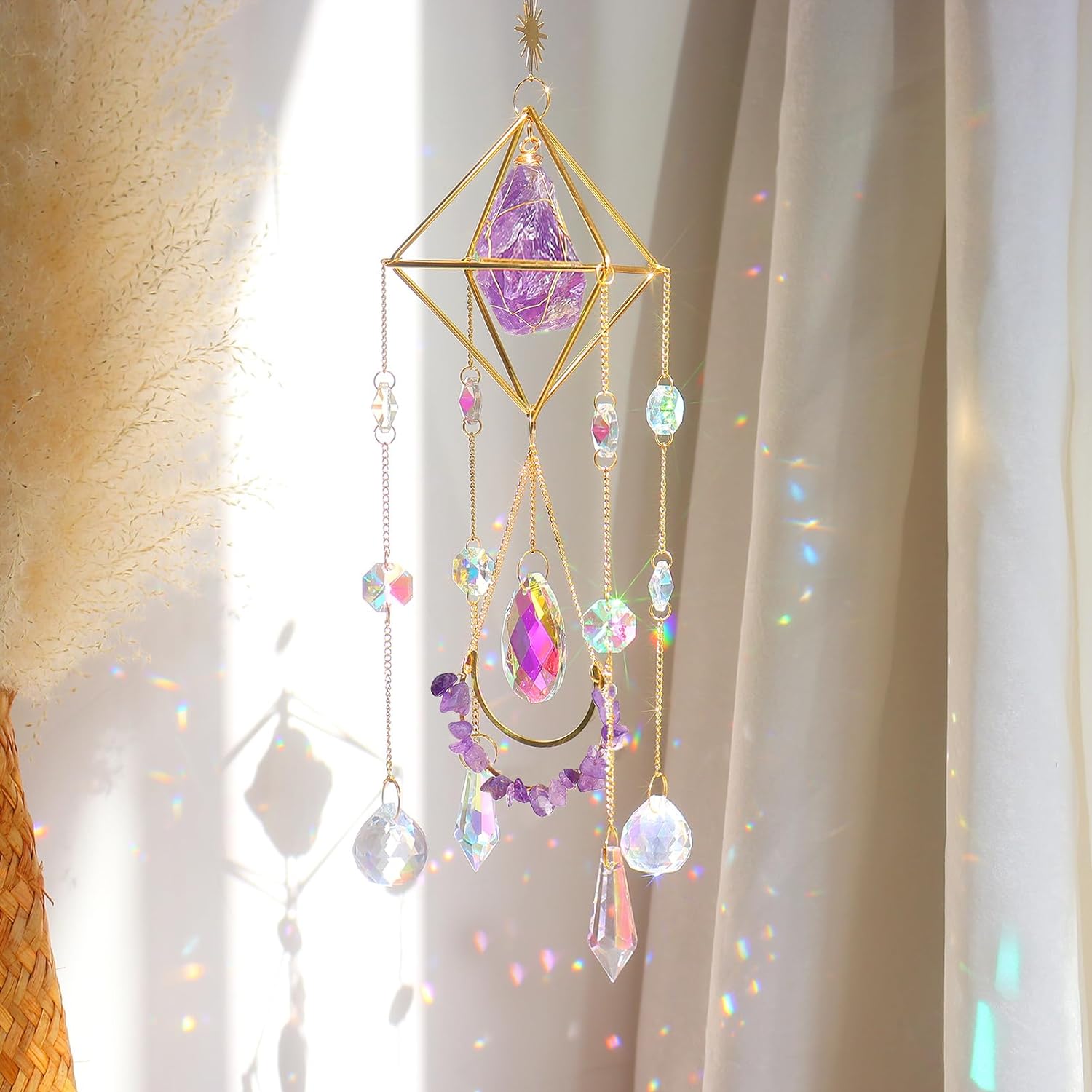 Аметистовый кристалл Suncatcher - подвесной позолоченный садовый зонт, подходящий для окон, украшение из кристаллов аметиста для дома, Рождество на дни рождения
Аметистовый кристалл Suncatcher - подвесной позолоченный садовый зонт, подходящий для окон, украшение из кристаллов аметиста для дома, Рождество на дни рождения