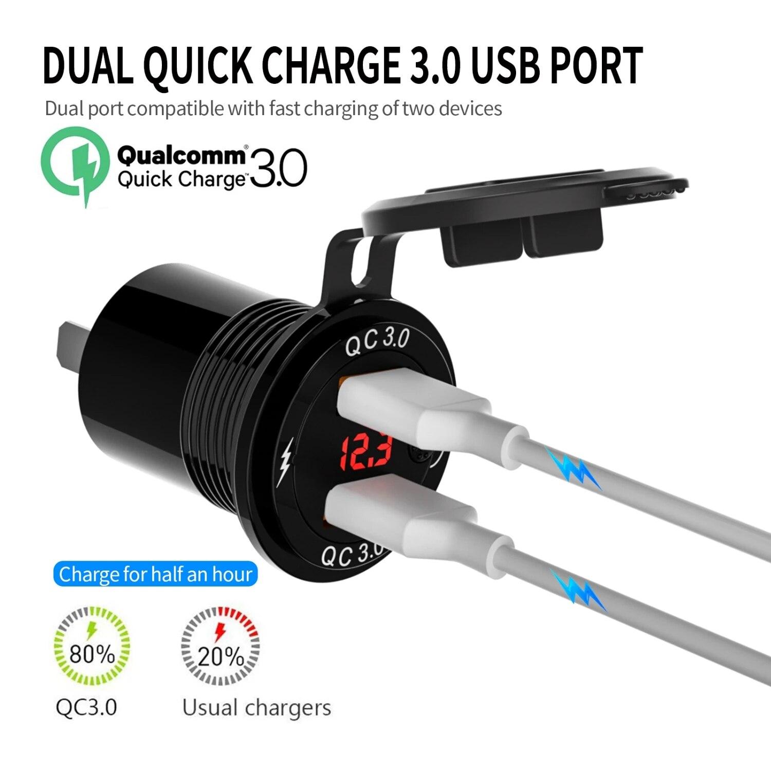 Зарядное устройство USB QC3.0, двойная быстрая зарядка с механическим переключателем, вольтметр для 12 В, автомобиль, мотоцикл, квадроцикл, аксессуары для автомобильной электроники
Зарядное устройство USB QC3.0, двойная быстрая зарядка с механическим переключателем, вольтметр для 12 В, автомобиль, мотоцикл, квадроцикл, аксессуары для автомобильной электроники