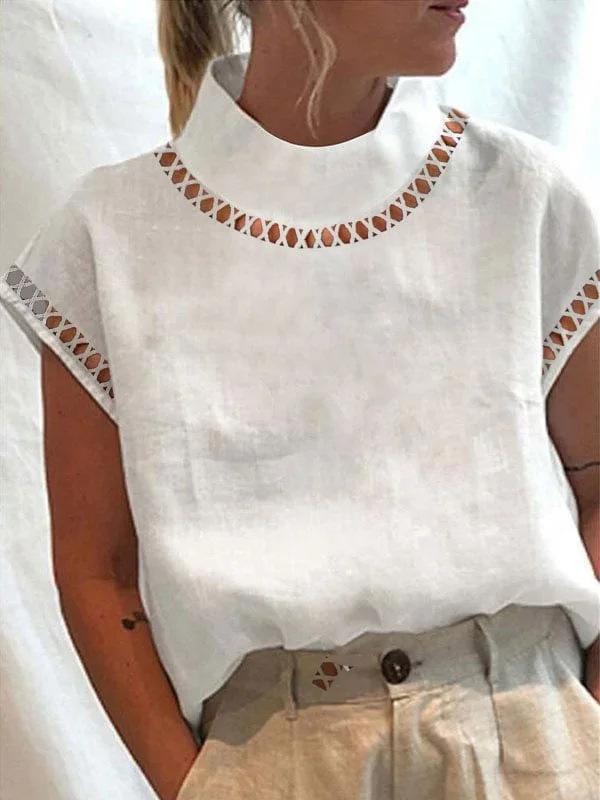 Women s Summer Hollow Out High Neck Linen Blouse Casual Short Sleeve T-Shirt S белый
Women s Summer Hollow Out High Neck Linen Blouse Casual Short Sleeve T-Shirt S белый