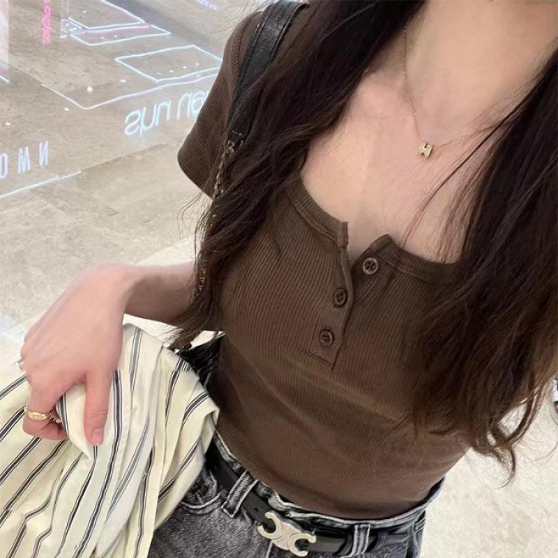 Front Shoulder Thread Basic Short-sleeved T-shirt for Women In Summer New Sexy Short Top Exposed Collarbone S
Front Shoulder Thread Basic Short-sleeved T-shirt for Women In Summer New Sexy Short Top Exposed Collarbone S